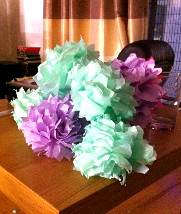 paper purple teal green flowers wedding handmade
